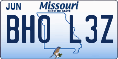 MO license plate BH0L3Z