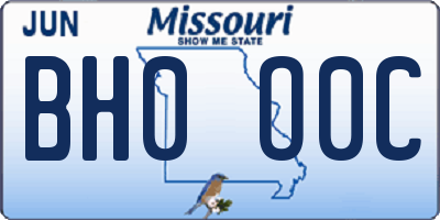 MO license plate BH0O0C