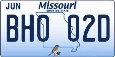 MO license plate BH0O2D