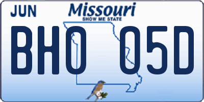 MO license plate BH0O5D