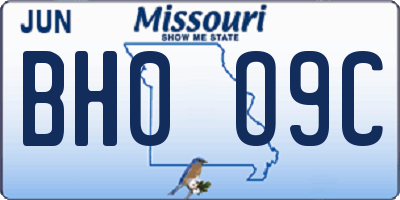 MO license plate BH0O9C