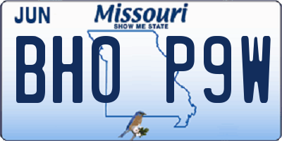 MO license plate BH0P9W