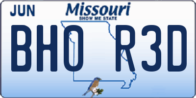 MO license plate BH0R3D