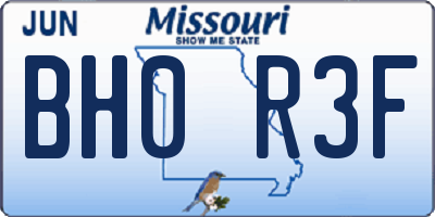 MO license plate BH0R3F