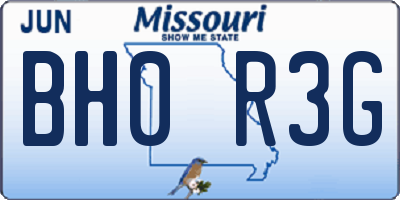 MO license plate BH0R3G