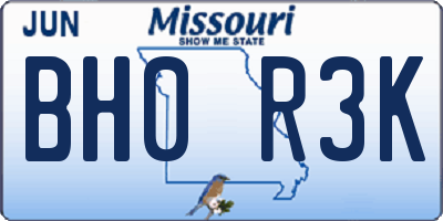 MO license plate BH0R3K