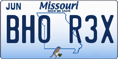 MO license plate BH0R3X