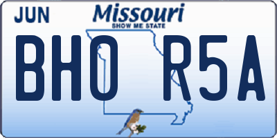MO license plate BH0R5A