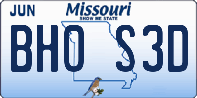 MO license plate BH0S3D