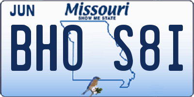 MO license plate BH0S8I
