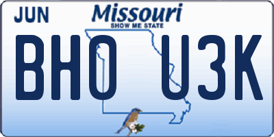 MO license plate BH0U3K