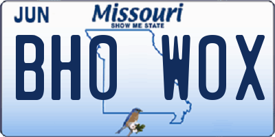 MO license plate BH0W0X