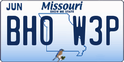 MO license plate BH0W3P