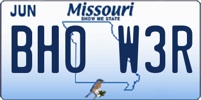 MO license plate BH0W3R