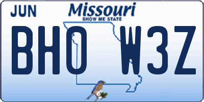 MO license plate BH0W3Z