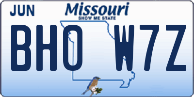 MO license plate BH0W7Z
