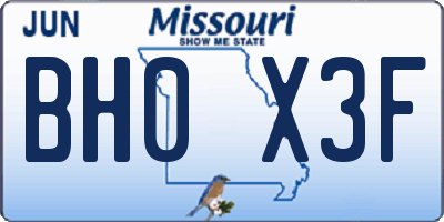 MO license plate BH0X3F