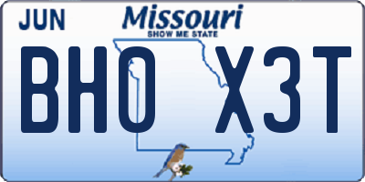 MO license plate BH0X3T