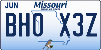MO license plate BH0X3Z
