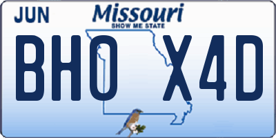 MO license plate BH0X4D