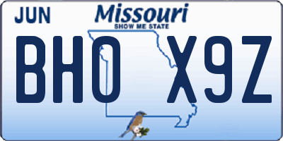 MO license plate BH0X9Z