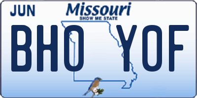 MO license plate BH0Y0F