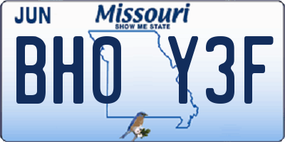 MO license plate BH0Y3F