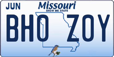 MO license plate BH0Z0Y