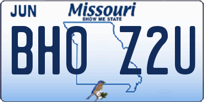 MO license plate BH0Z2U