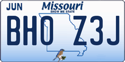 MO license plate BH0Z3J