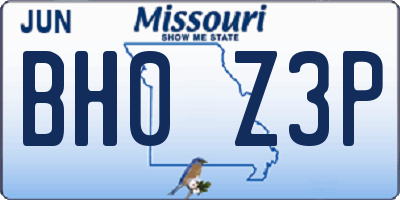 MO license plate BH0Z3P