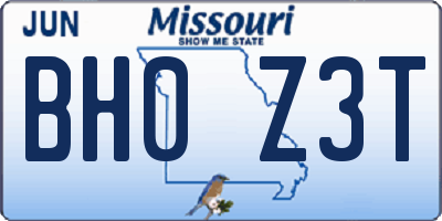 MO license plate BH0Z3T