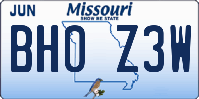 MO license plate BH0Z3W