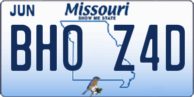 MO license plate BH0Z4D