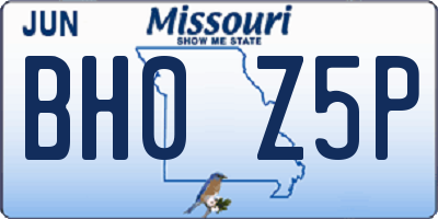 MO license plate BH0Z5P
