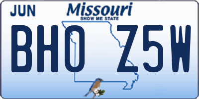 MO license plate BH0Z5W