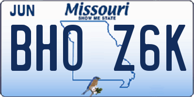 MO license plate BH0Z6K