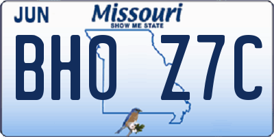 MO license plate BH0Z7C
