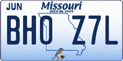 MO license plate BH0Z7L