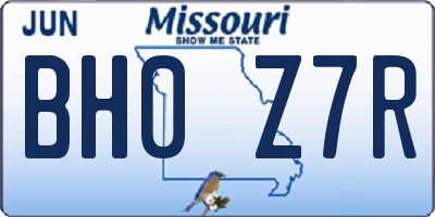 MO license plate BH0Z7R
