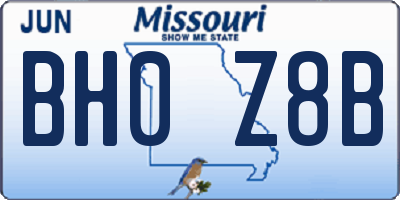 MO license plate BH0Z8B
