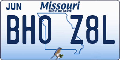 MO license plate BH0Z8L