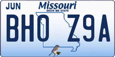 MO license plate BH0Z9A
