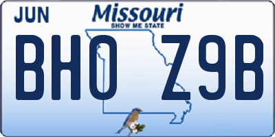 MO license plate BH0Z9B