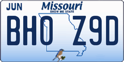 MO license plate BH0Z9D