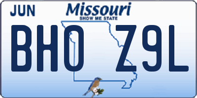 MO license plate BH0Z9L