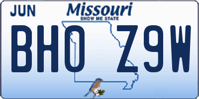 MO license plate BH0Z9W