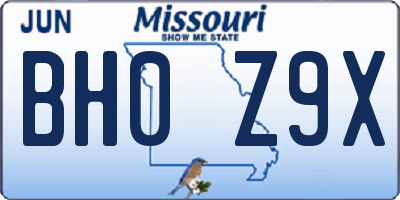 MO license plate BH0Z9X