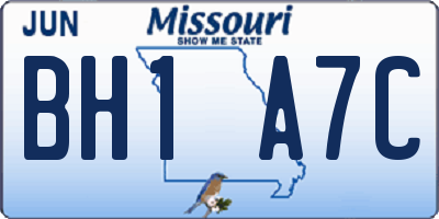 MO license plate BH1A7C