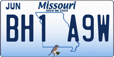 MO license plate BH1A9W